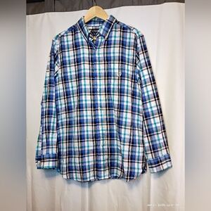 Chaps Performance Plaid Button-Up Shirt Men's M Blue/Teal/White Check
